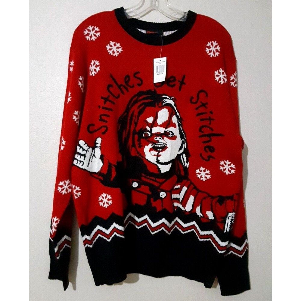 NWT CHUCKY SNITCHES GET STITCHES Holiday Christmas SWEATER SIZE M